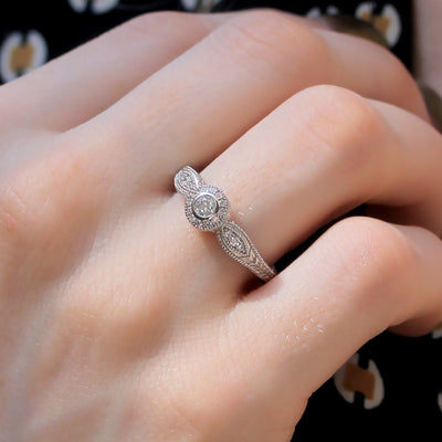 Sterling Silver Diamond Simulant Vintage Bezel Set Ring