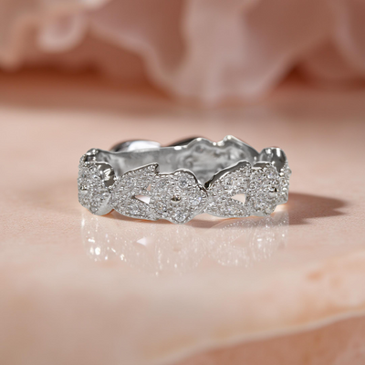 Bloom Bond Eternity Ring in rhodium-plated silver with pavé CZ, vintage curve.