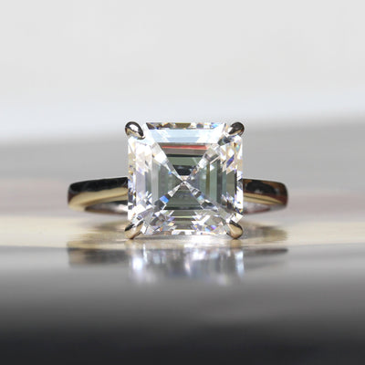 5 CT Asscher Cut Moissanite Solitaire Ring, Sterling Silver,