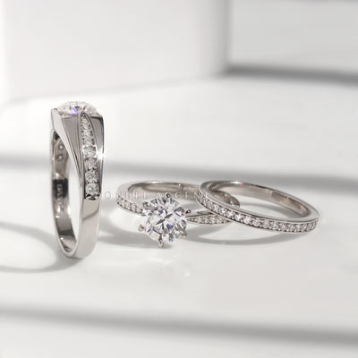 Radiant Bond & Pure Radiance Ring Set – his and hers moissanite wedding rings