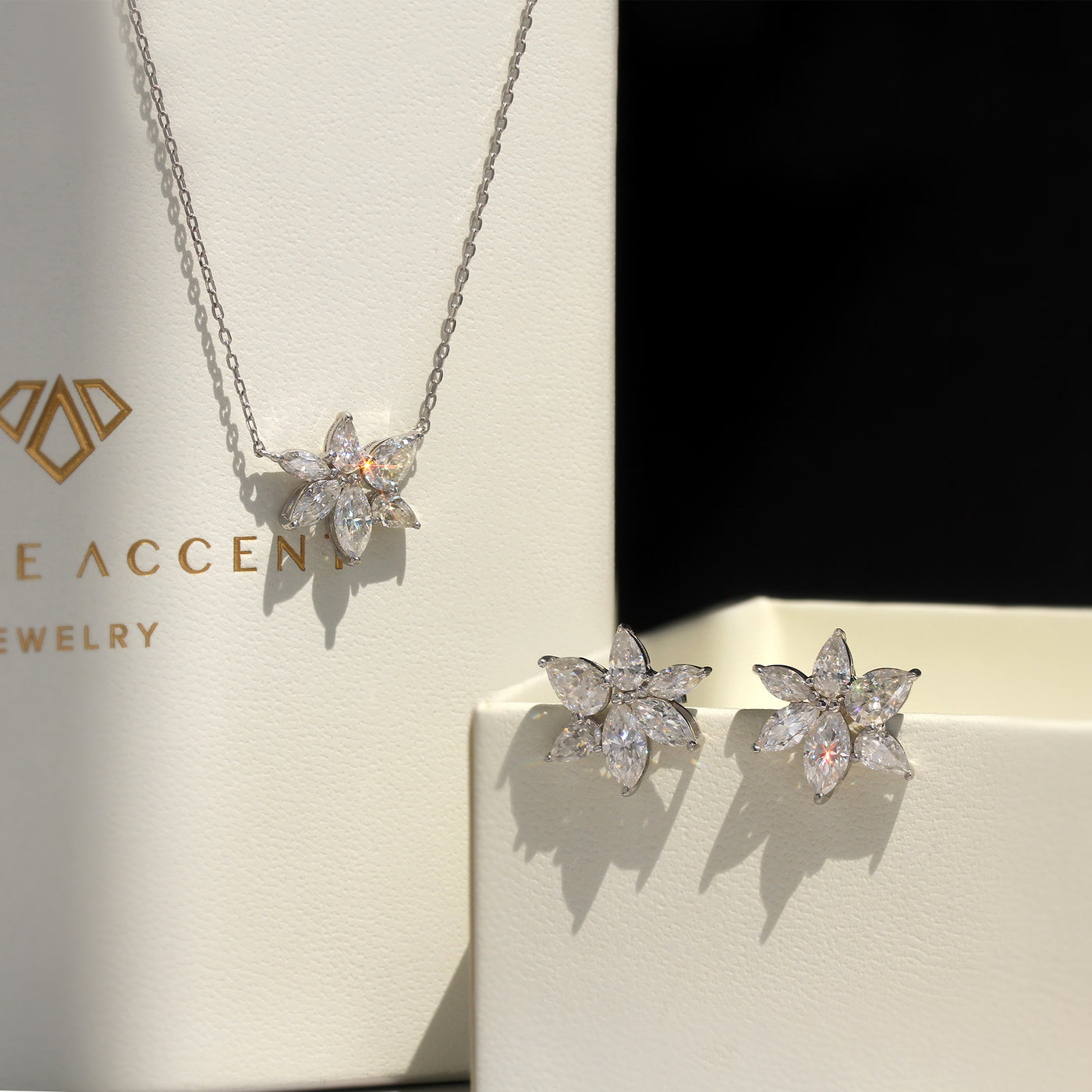 Sunlit Petals Moissanite Cluster Jewelry: Earrings and Necklace