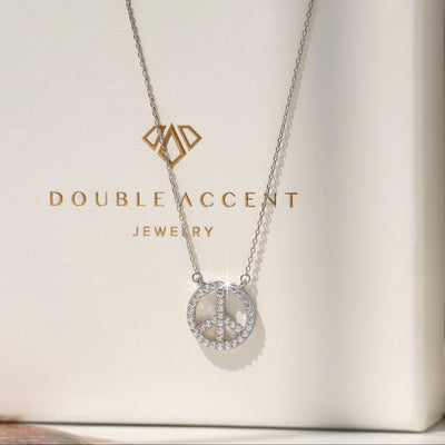 Zenith Peace Pendant Necklace with cubic zirconia pave peace sign in rhodium-plated sterling silver