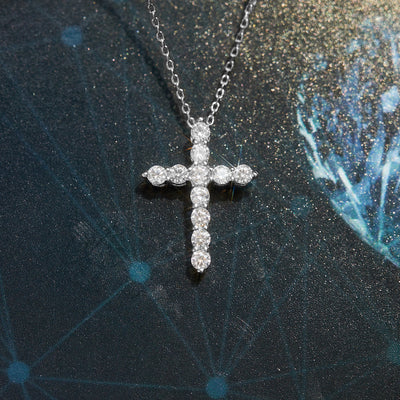 Guardian Cross Necklace in solid 14K  white gold with moissanite, adjustable chain, petite everyday design