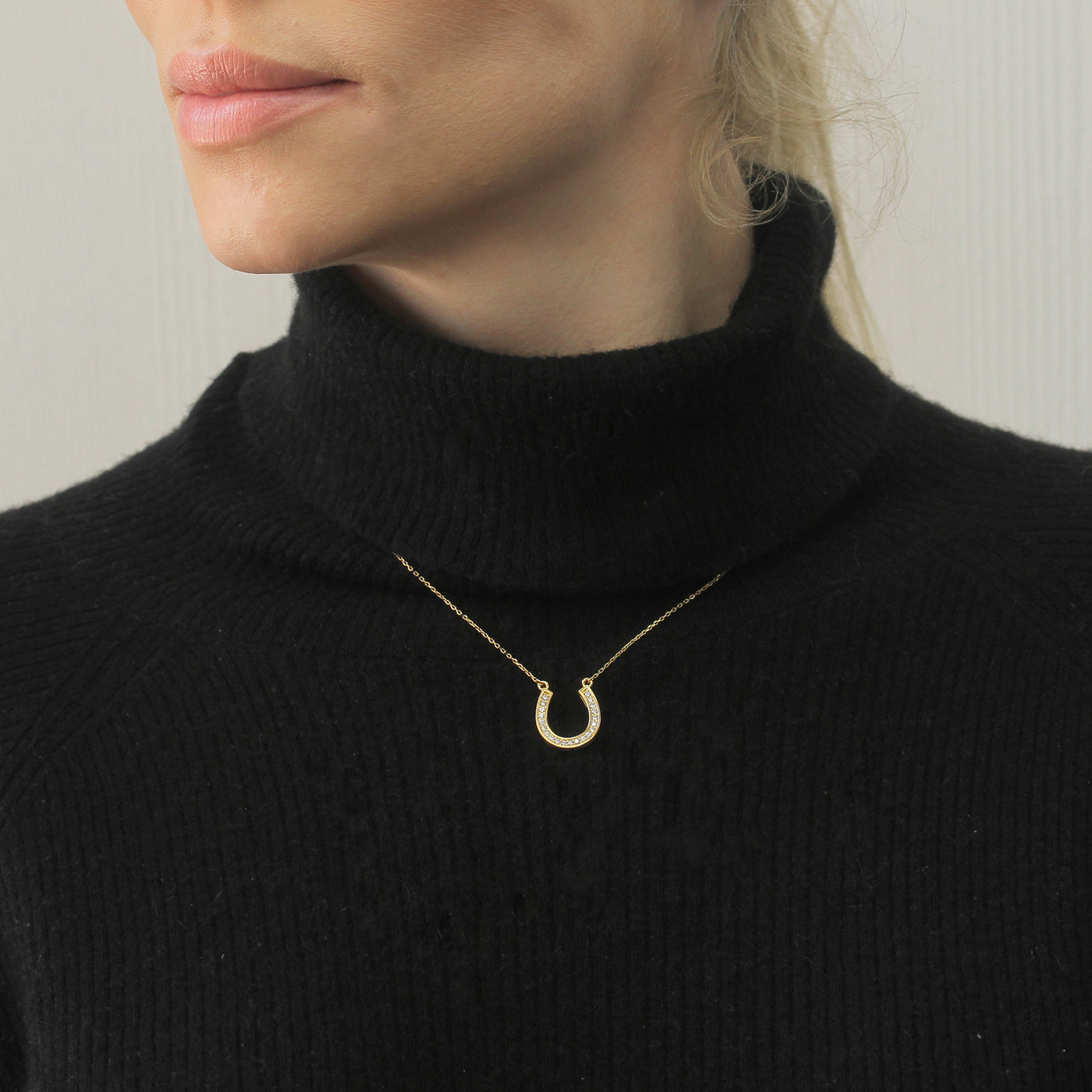 Horseshoe Necklace, 14K Gold Plated Sterling Silver Horse Shoe Pendant Chain Necklace