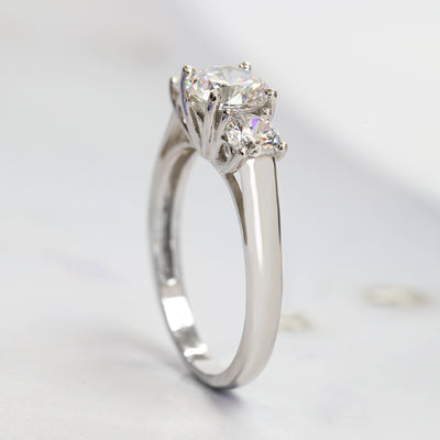 Rhodium-plated sterling silver three-stone ring with 1ct center cubic zirconia and two 0.25ct side stones — Trinity Grace Ring