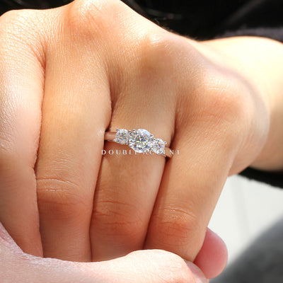 Rhodium-plated sterling silver three-stone ring with 1ct center cubic zirconia and two 0.25ct side stones — Trinity Grace Ring