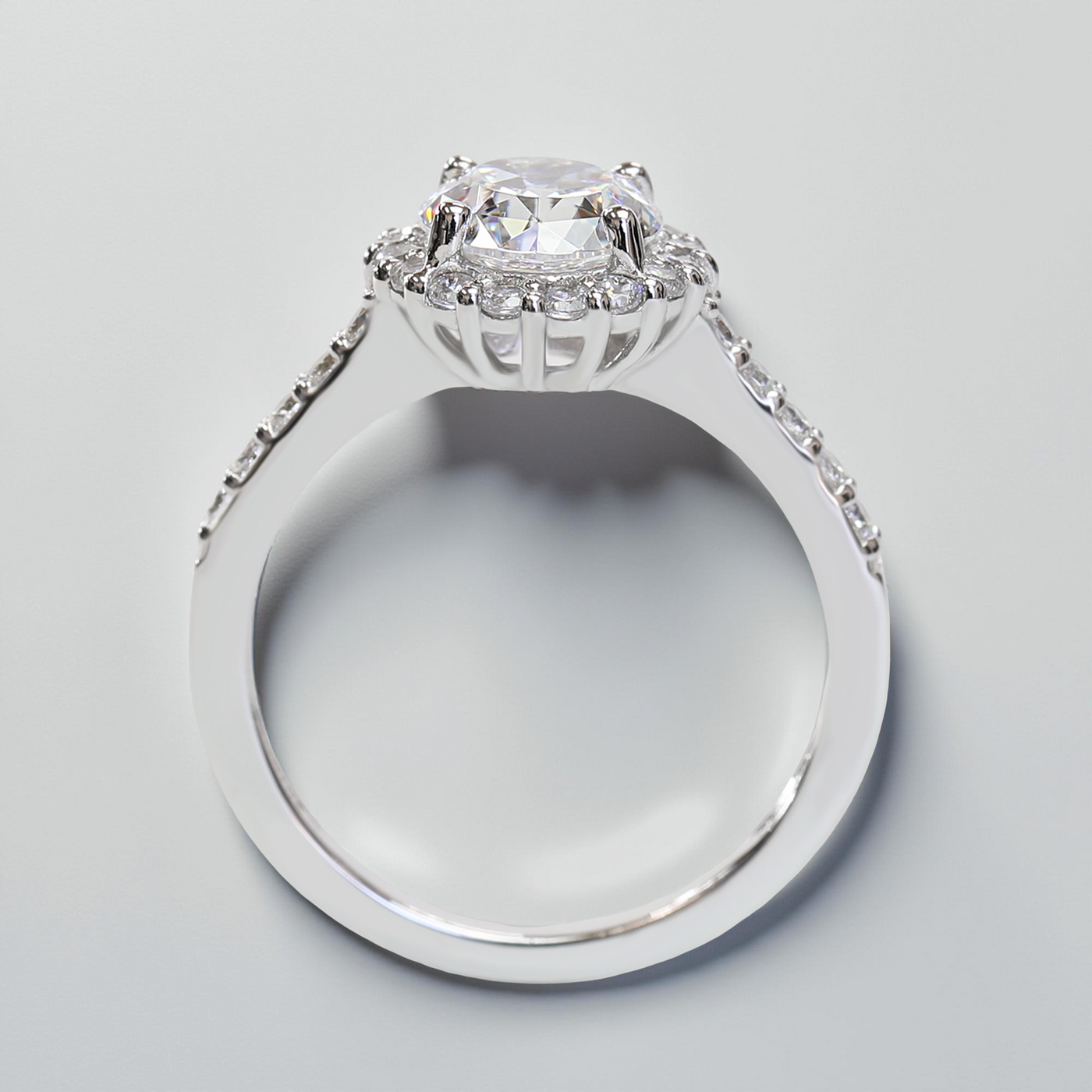 Side view – halo and pavé band detail