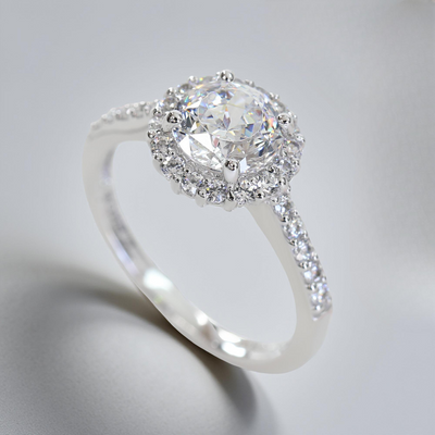 Stellar Halo Ring – 1.25 carat round cut daily halo in platinum silver