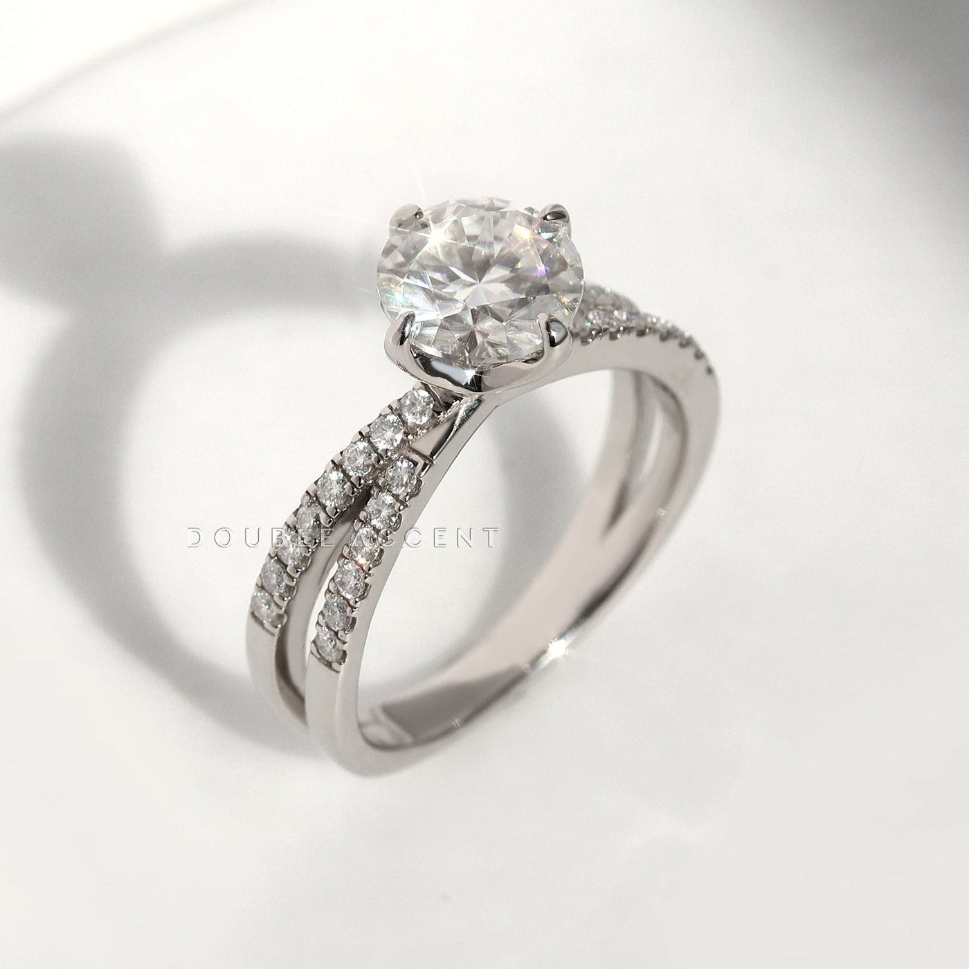 Parallel Promise Ring – 1.5 carat moissanite 14K white gold two-row pavé band