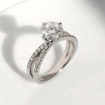 Parallel Promise Ring – 1.5 carat moissanite 14K white gold two-row pavé band