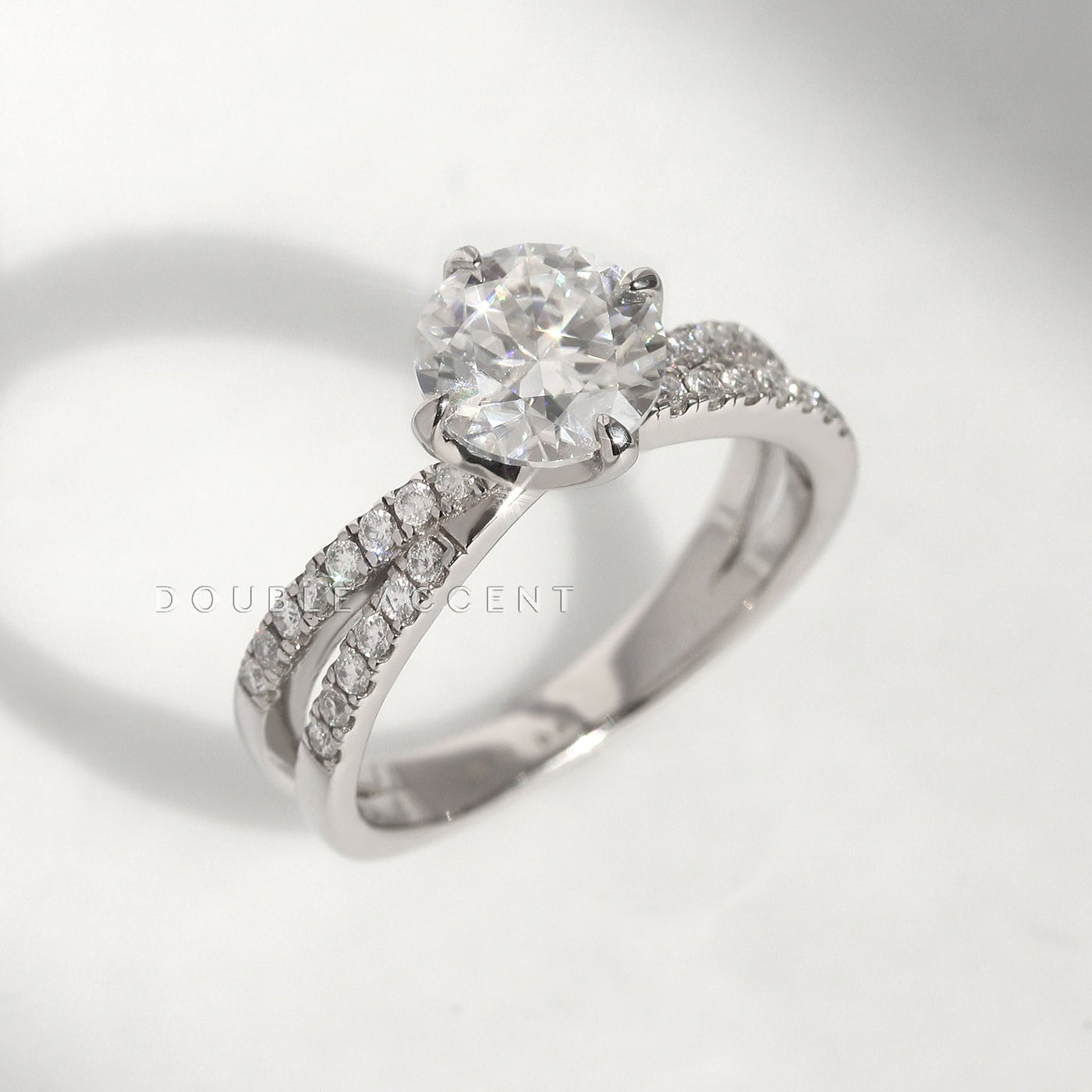 Parallel Promise Ring – 1.5 carat moissanite 14K white gold two-row pavé band