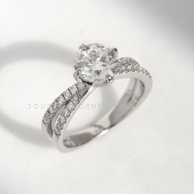 Parallel Promise Ring – 1.5 carat moissanite 14K white gold two-row pavé band