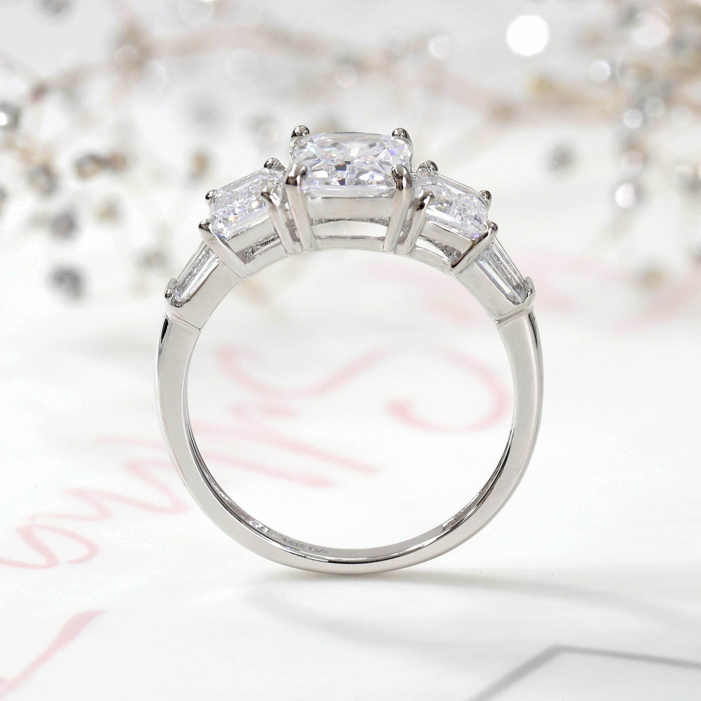 Elegant Radiant Cut Three Stone Ring
