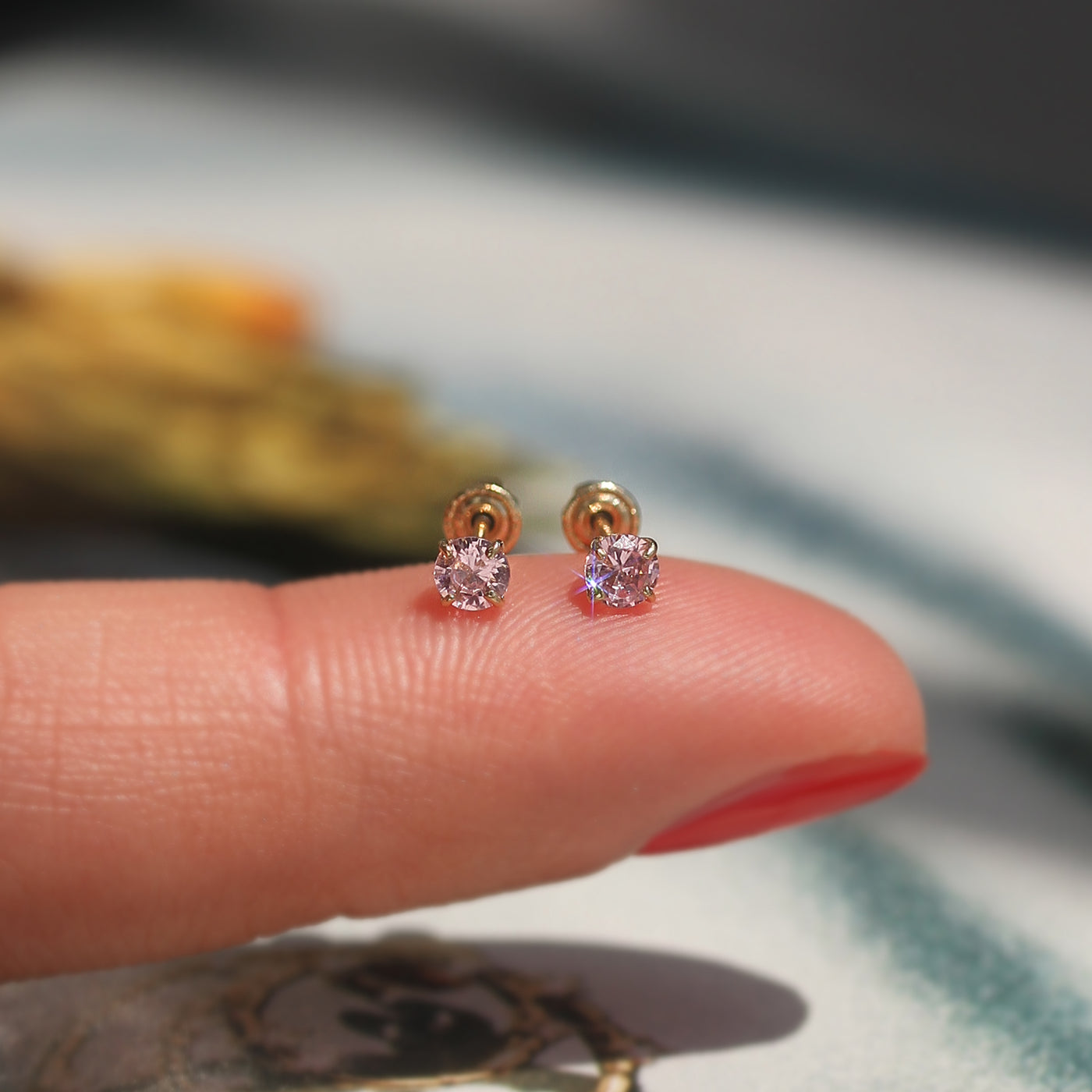 Pink Gemstone Stud Earrings