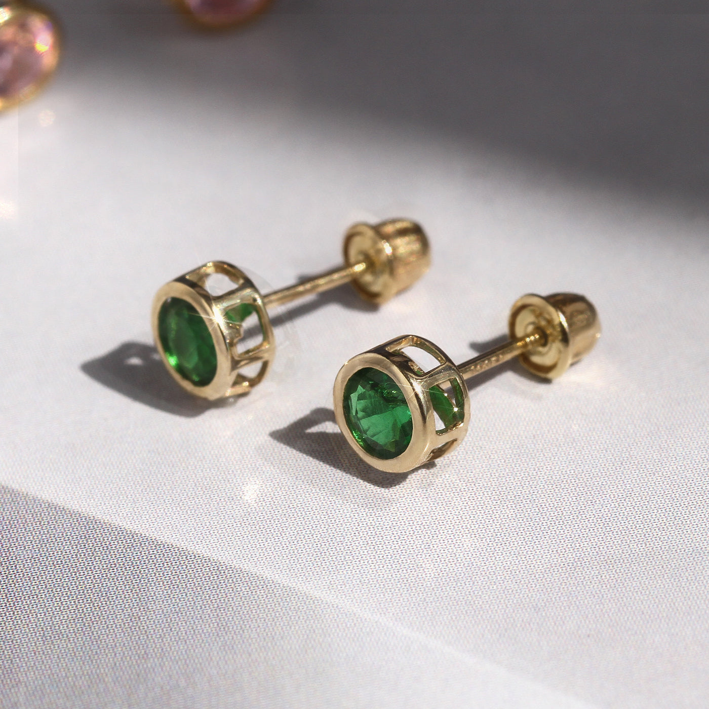 Comfortable & Stylish Hypoallergenic: Gold Emerald Bezel Earrings