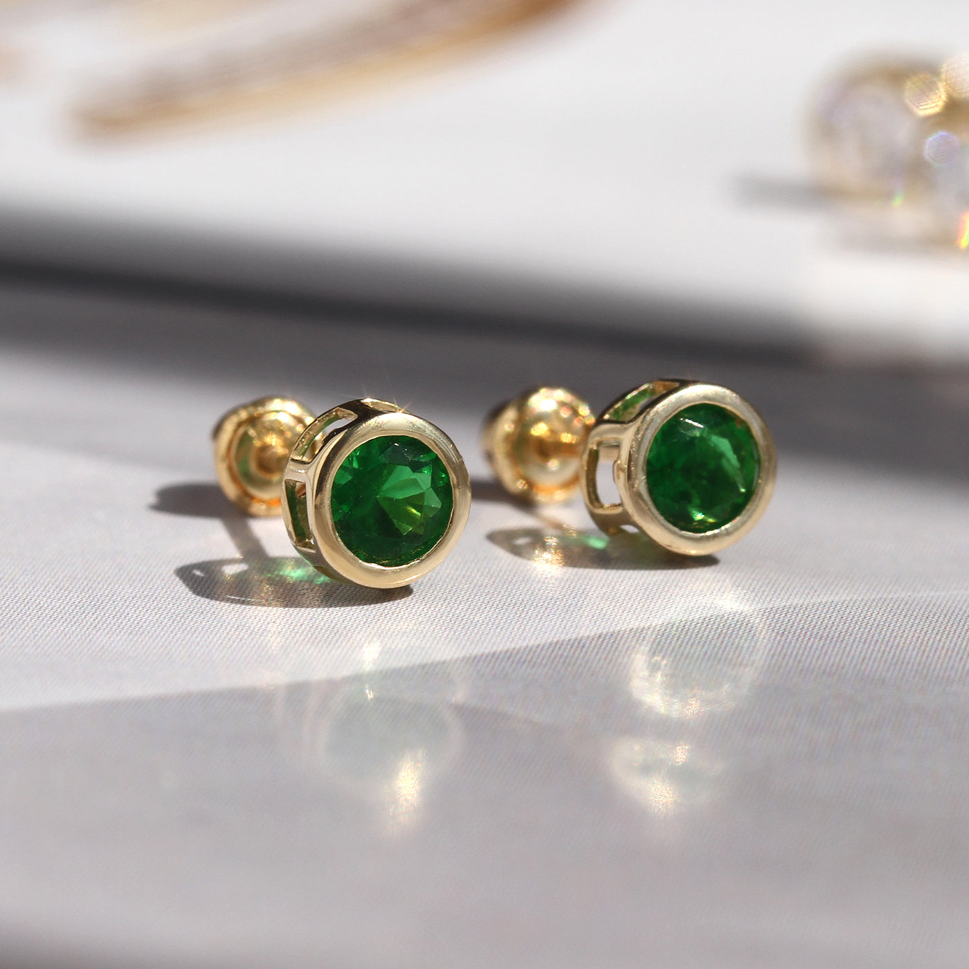 Comfortable & Stylish Hypoallergenic: Gold Emerald Bezel Earrings