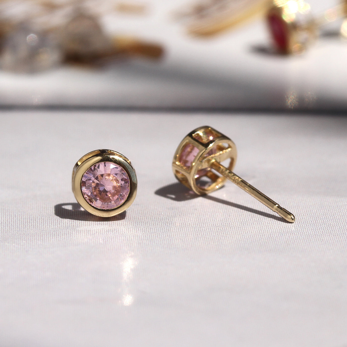 Comfortable & Stylish Hypoallergenic: Gold Pink Stone Bezel Earrings