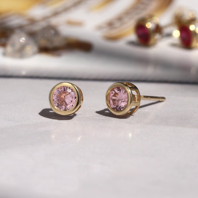 Comfortable & Stylish Hypoallergenic: Gold Pink Stone Bezel Earrings