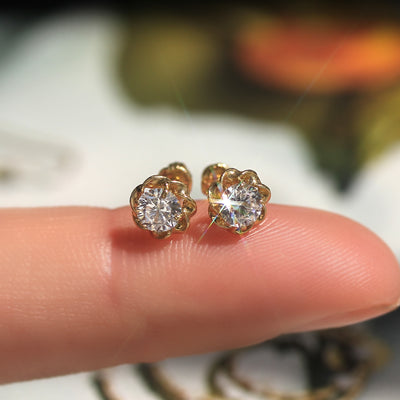 Gold Petal Diamond Earrings