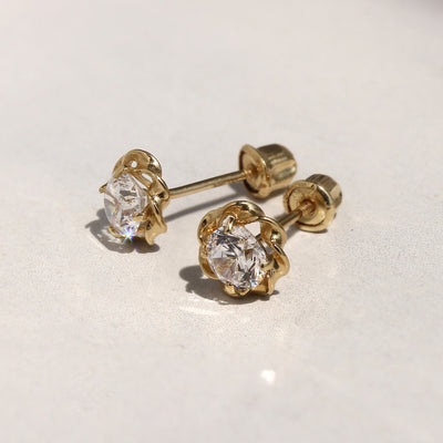 Gold Petal Diamond Earrings