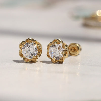 Gold Petal Diamond Earrings