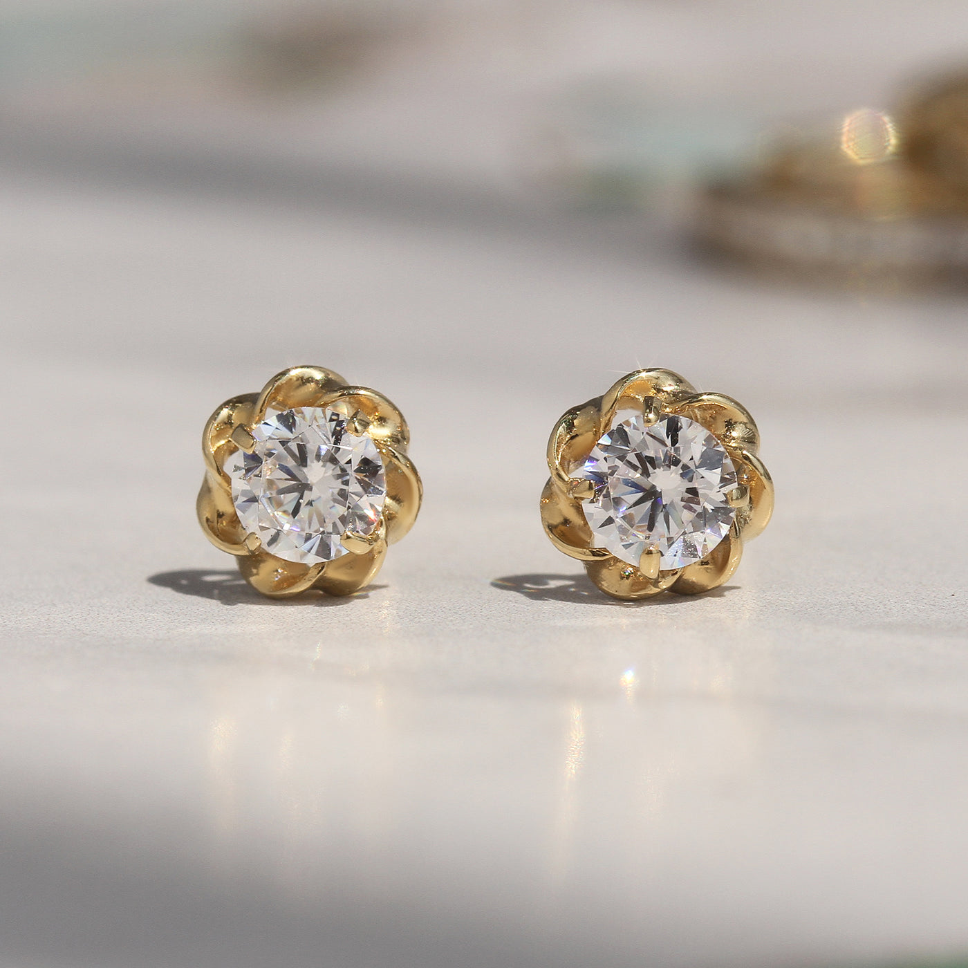 Gold Petal Diamond Earrings