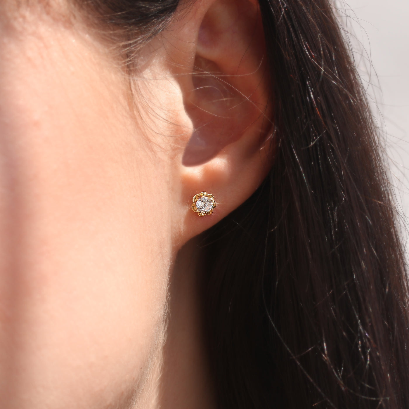 Gold Petal Diamond Earrings