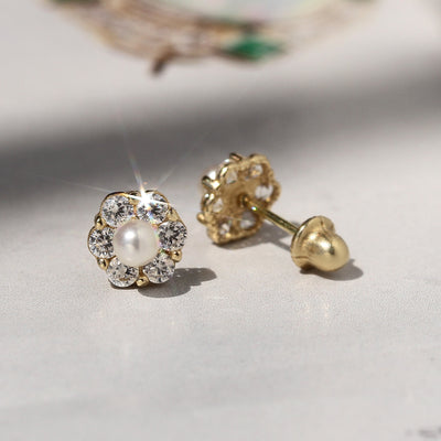 Tiny Freshwater Pearl Gold Studs