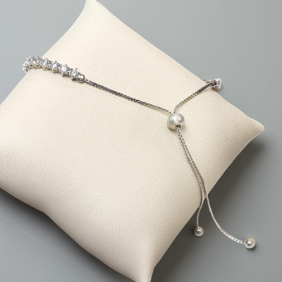 Bracelet shown in a soft curve on a neutral background