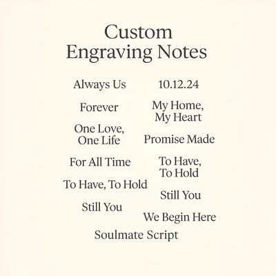 Collection of customizable engraving phrases on a beige background
