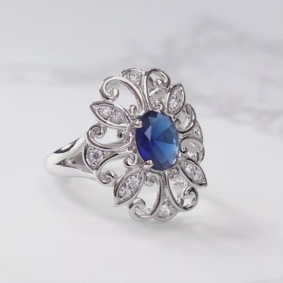 Sterling Silver Simulated Blue Sapphire Edwardian Ring