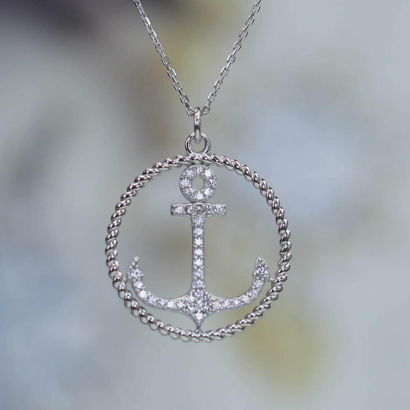 Anchor Pendant Chain Necklace, Platinum Plated Sterling Silver