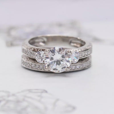 Brilliant 1.5 CT Filigree Design Bridal Ring Set, Sterling Silver