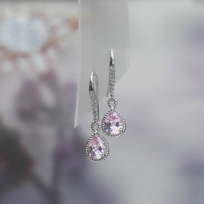 Sterling Silver 1 Carat Pear Cut Dangle Pink Earrings
