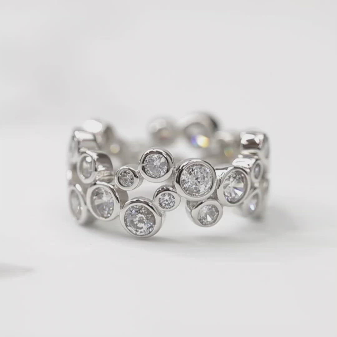 Sterling Silver Asymmetrical Two Row Full Eternity Ring