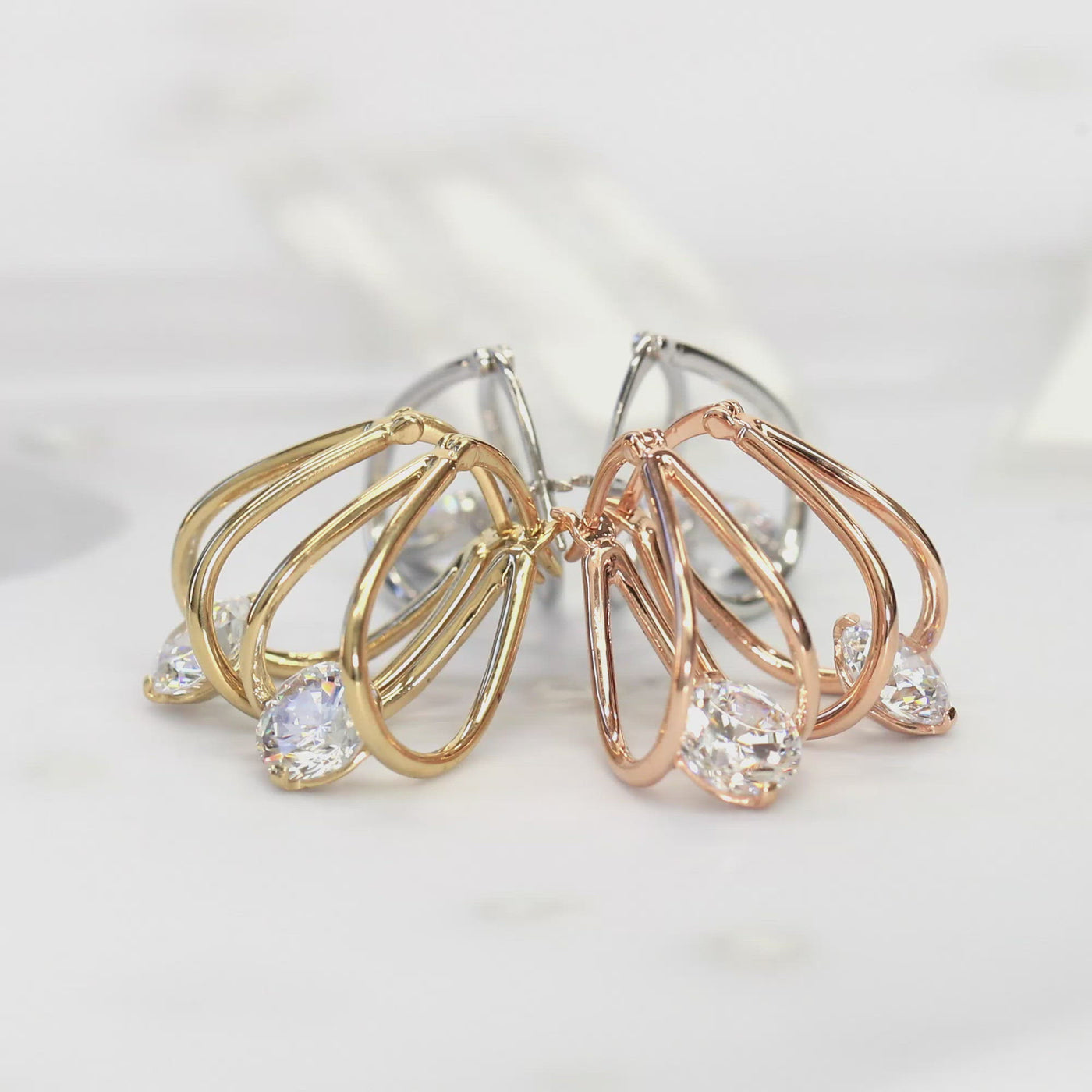1.25 CT Invisible Set Hoop Earrings, 14K Gold Plated Sterling Silver