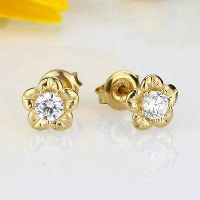 Sterling Silver Prong Set Flower Stud Earrings