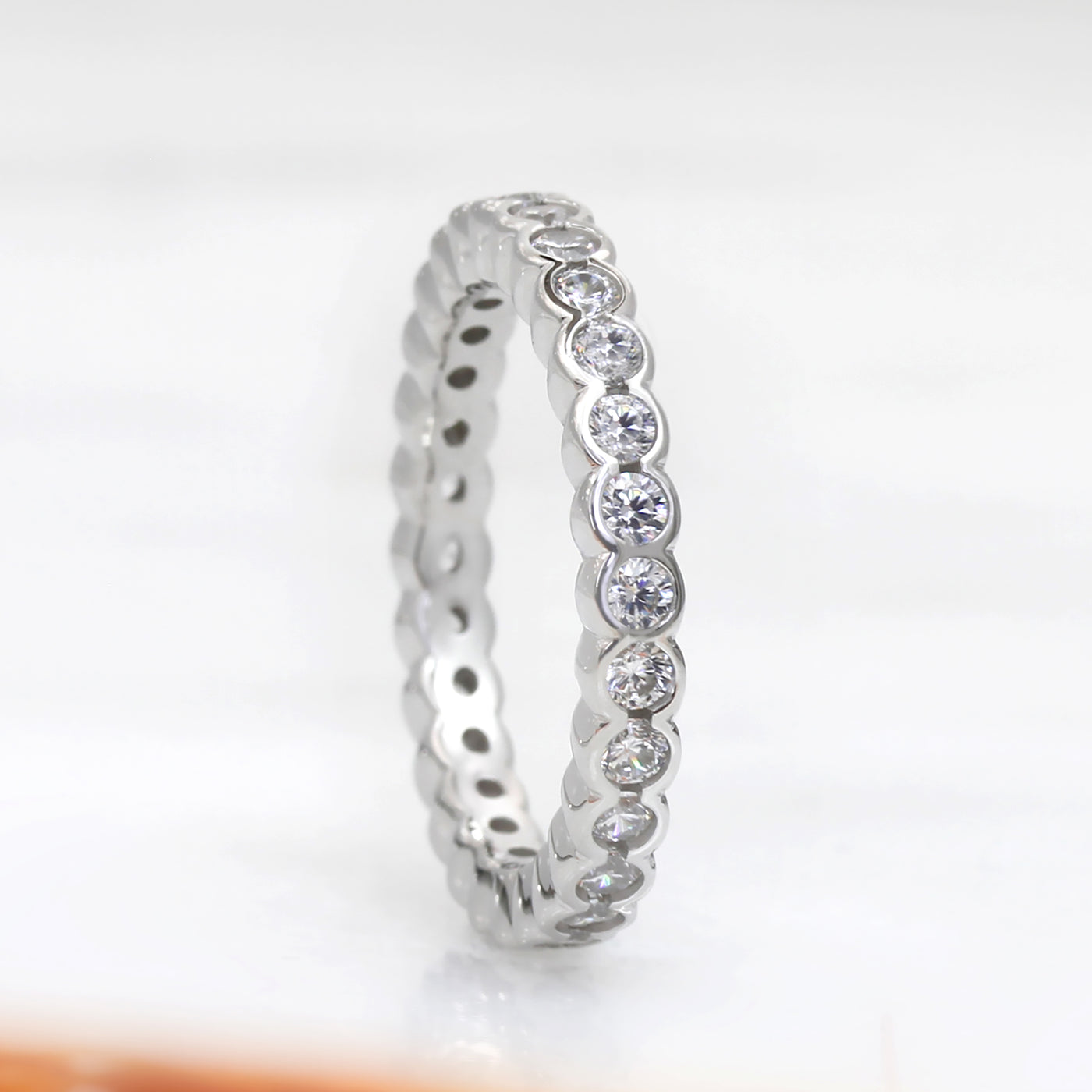 Custom Stackable Rings, Sterling Silver 3mm Eternity Band, 2 CT Simulated Blue Sapphire Ring
