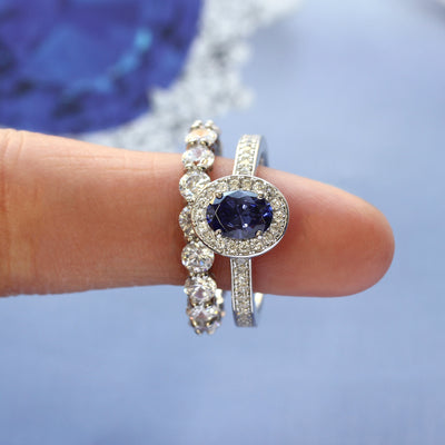 Custom Stackable Rings, Sterling Silver 3mm Full Eternity Band, 0.75 CT Simulated Tanzanite Ring