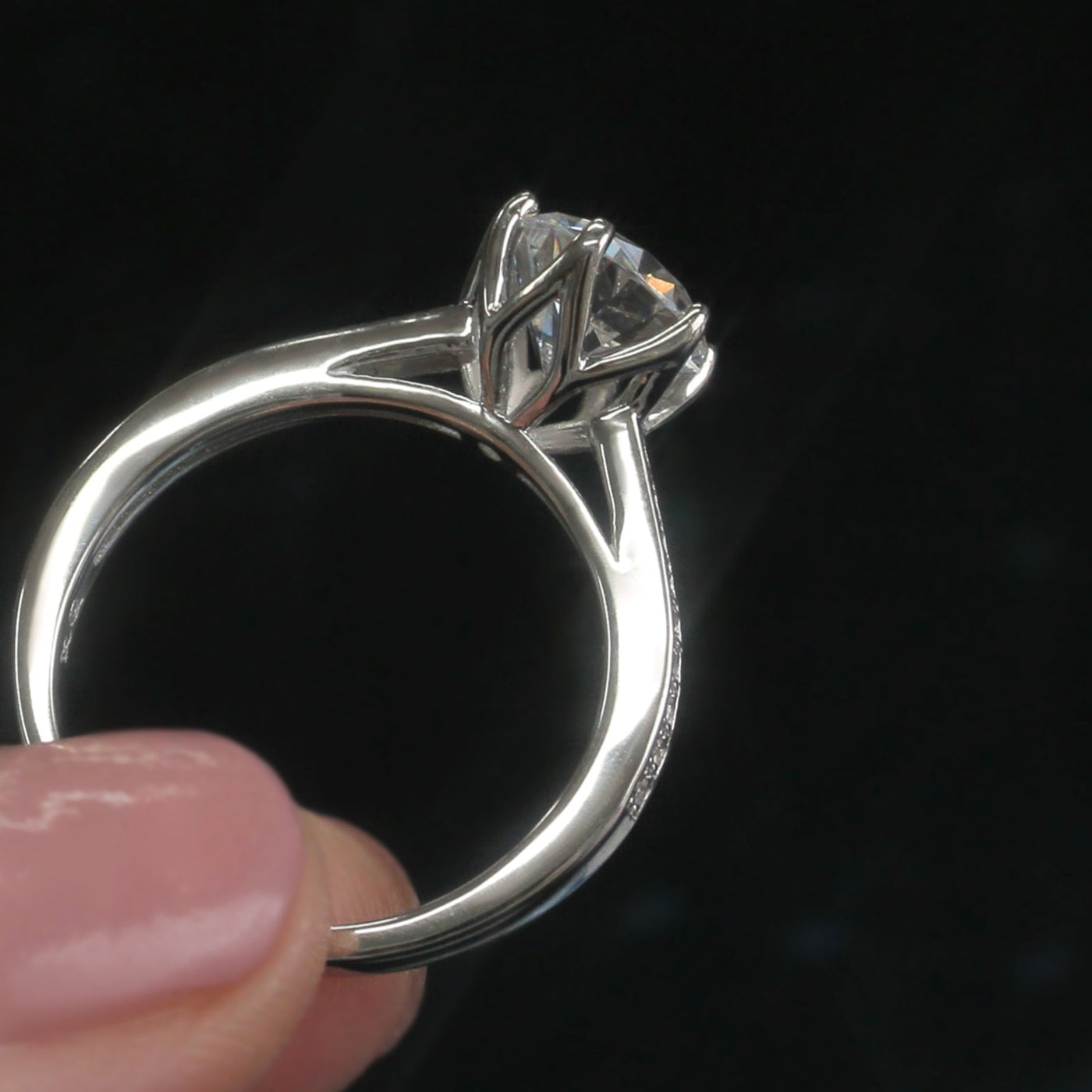 Sterling Silver Diamond Simulant Classic Petal Design Solitaire Ring