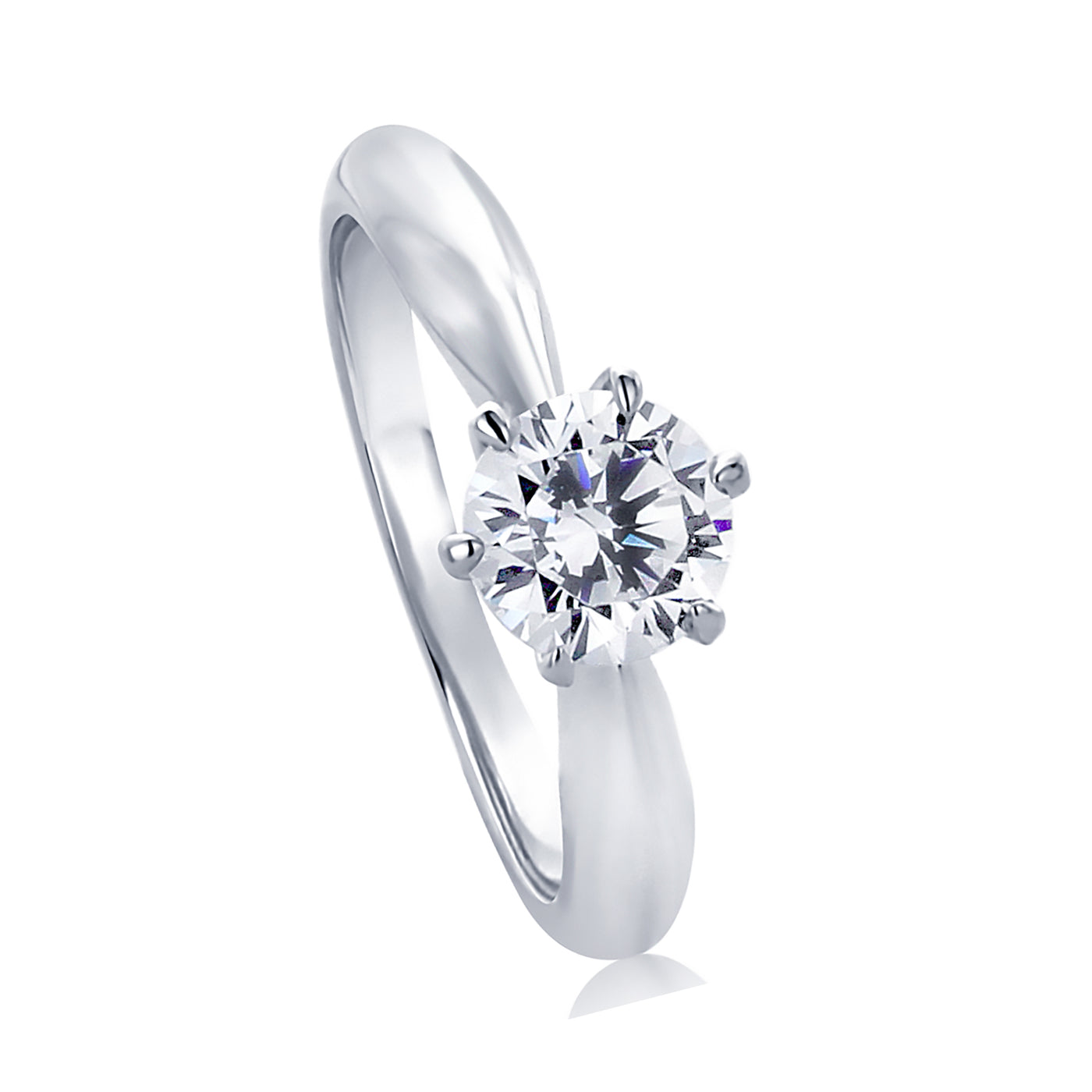 Sterling Silver Diamond Simulant Round Solitaire Ring