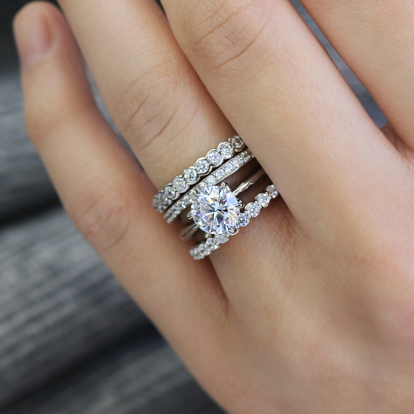 Custom Stackable Rings, Sterling Silver CT Simulated Diamond Solitaire, Eternity Bands