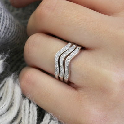 Platinum Plated Sterling Silver Chevron Trio Stacking Rings Set