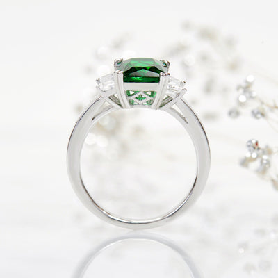 Sterling Silver Simulated Green Emerald Radiant Ring
