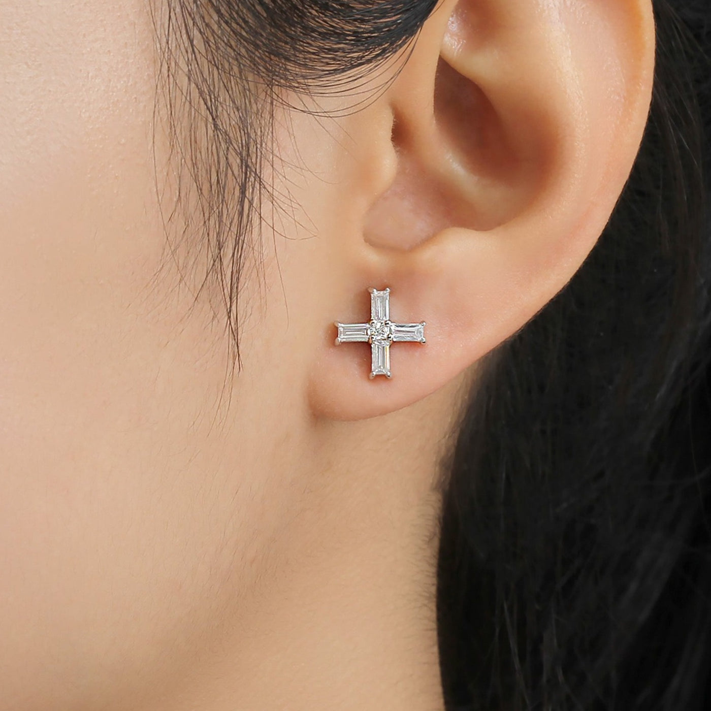 Baguette Cross Stud Earrings