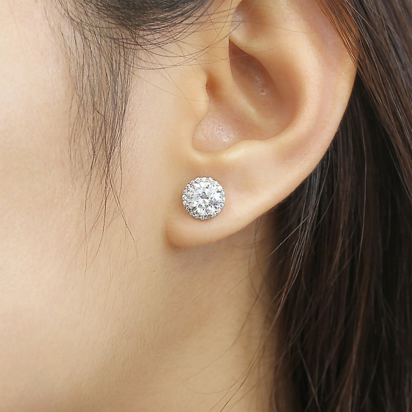 Solid 14K Gold Simulated Diamond Halo Stud Earrings