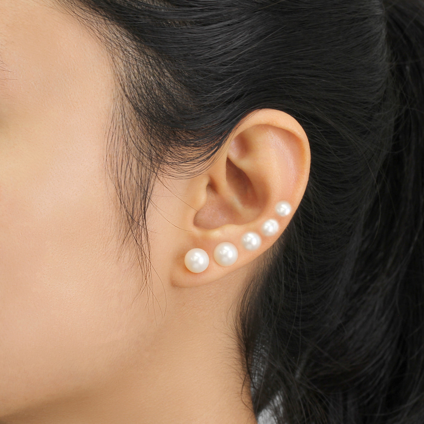 Cultured Freshwater Pearl Earrings, Studs Cartilage Earrings, Solid 14K Gold