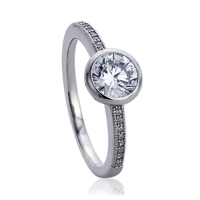 Sterling Silver Diamond Simulant Solitaire Bezel Ring