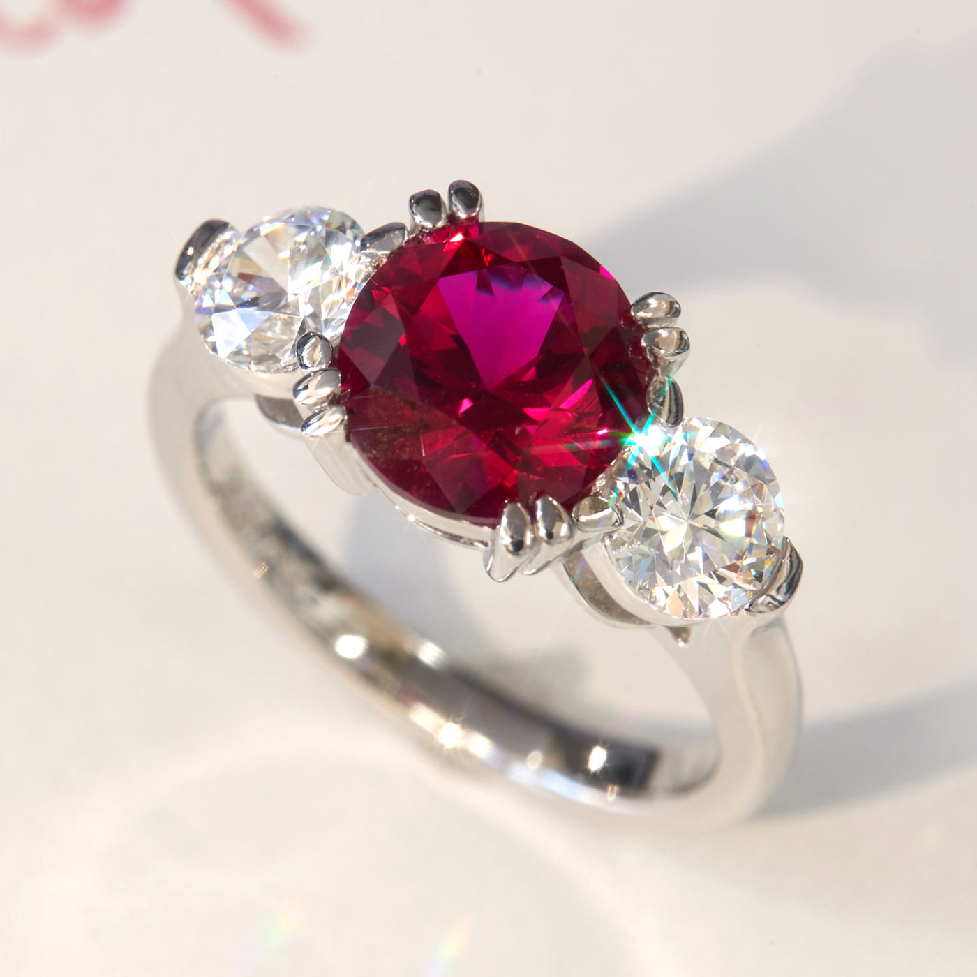 2 CT Red Simulated Ruby Ring, Platinum Plated Sterling Silver