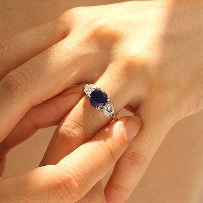 2 CT Simulated Blue Sapphire Ring, Platinum Plated Sterling Silver